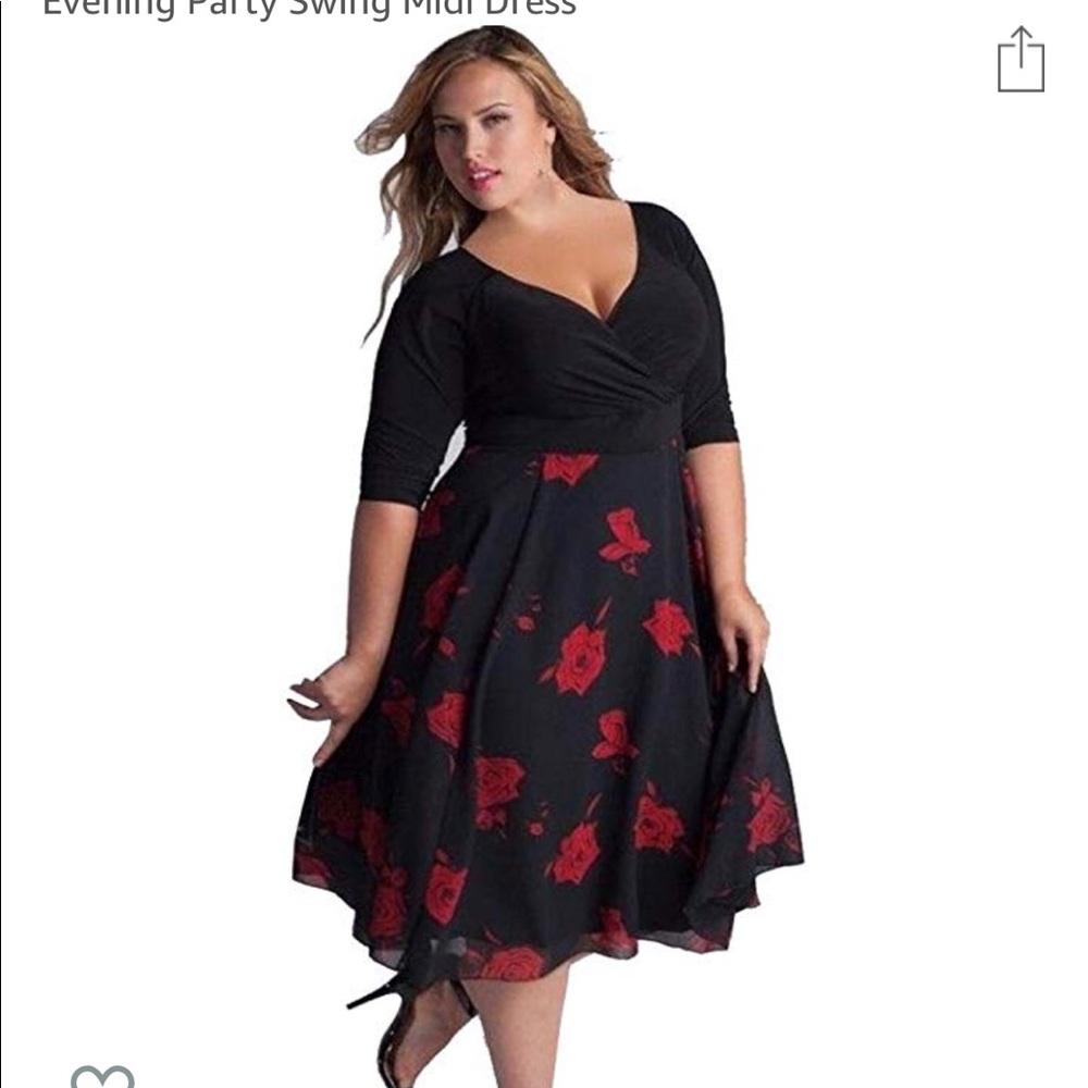 Plus Size V Neck Short Sleeve Swing Midi Dress